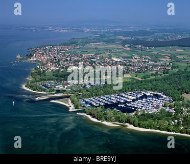 Luftbild, Langenargen am Bodensee, Yacht Hafen, Bodenseekreis, Baden-Württemberg, Deutschland, Europa Stockfoto