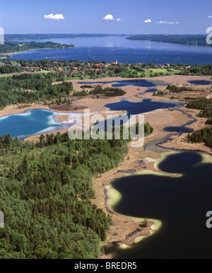 Luftbild, Seeshaupt am Starnberger See, Osterseen Seen in der Front, Lustsee See, Groebensee See Stockfoto