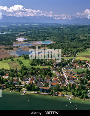 Luftbild, Seeshaupt am Starnberger See, Osterseen Seen, alpinen Hochland, Wettersteingebirge, Oberbayern, Deutschland, Europa Stockfoto