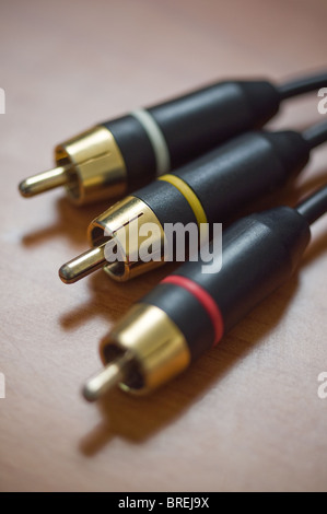 Cinch-Buchsen für Audio-und Videokomponenten. Stockfoto