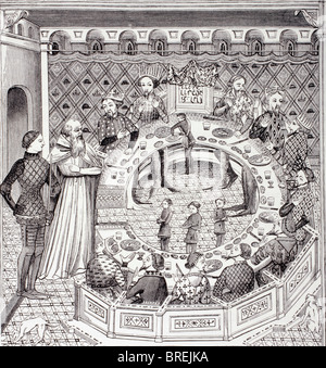 König Arthur und die Ritter der Tafelrunde, nach einer Miniatur des 14. Jahrhunderts. Stockfoto