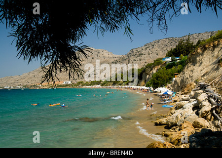 Hauptstrand Pefkos Lindos Rhodos Dodekanes Inseln Griechenland Stockfoto