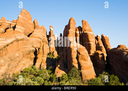 Sandstein-Formationen entlang der Devils Garden Trail im Arches National Park gesehen. Stockfoto