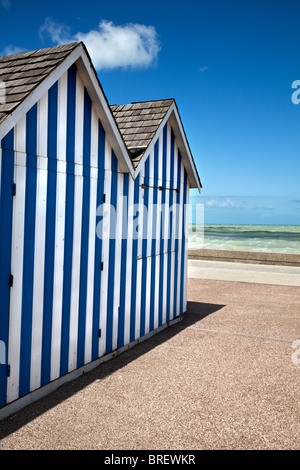 Strandhütten an Saint-Valery-En-Caux, Haute-Normandie, Frankreich Stockfoto