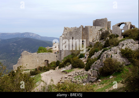 Burg Peyrepertuse Duilhac, Land der Katharer, Aude, Languedoc-Roussillon, Frankreich Stockfoto