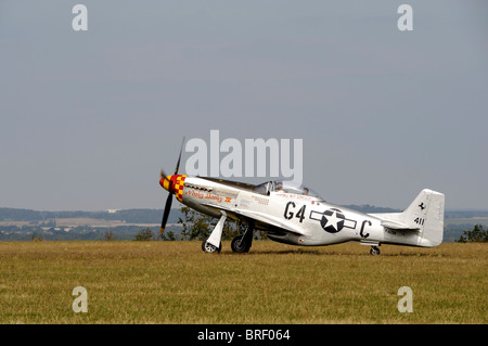 Nooky Booky IV, North American Aviation Mustang P - 51D, Flugplatz de Cerny - La Ferte-Alais, Amicale Jean-Baptiste Salis in der Nähe von Paris Stockfoto