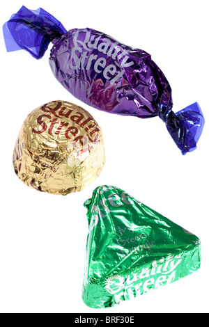 3 Quality Street verpackt Schokolade mein lila mein grünes Dreieck und meine Wirbel-Karamell Stockfoto