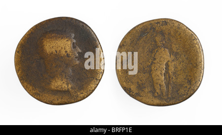 Alten Roman Coin, Vorder- und Rückseite Stockfoto