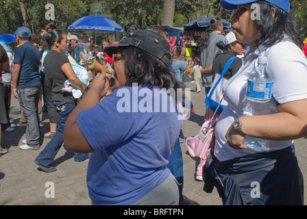 Chapultepec-Park in Mexiko-Stadt an einem Sonntag Nachmittag ist voll von Ständen, an denen Junk-Food für Kinder. Stockfoto