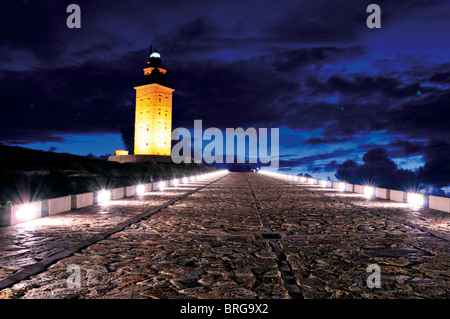 Spanien, Galicien: Römische Leuchtturm 'Torre Hercules' in A Coruña Stockfoto