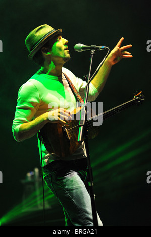 Jason Mraz führt auf der Bühne im HMV Hammersmith Apollo auf 5. April 2009. Stockfoto
