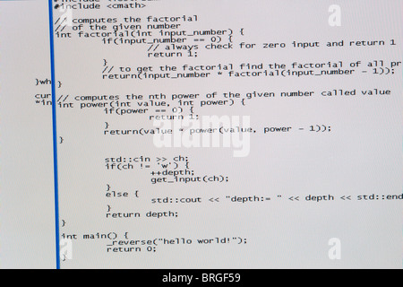 Screenshot von einem Programm, geschrieben in der Programmiersprache C++ computer Stockfoto
