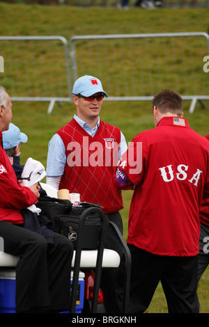 US-amerikanischer Profigolfer, Zach Johnson, am ersten Trainingstag 2010 Rydercup, Celtic Manor, Newport, Wales Stockfoto