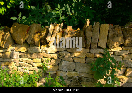 eine Trockenmauer gebaut wird repariert Stockfoto