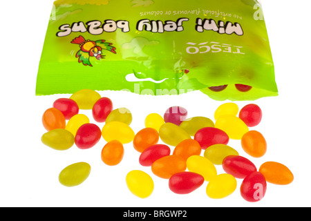 Grüne Tasche von Tesco Mini Jelly Bean Süßigkeiten eröffnet Stockfoto