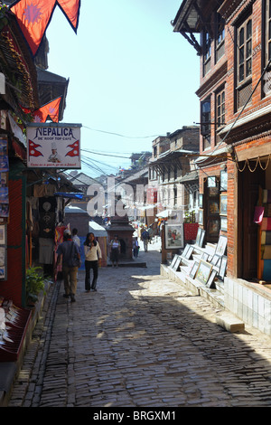 Straße in Bhaktapur, Kathmandu, Nepal. Stockfoto