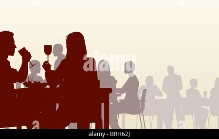 Illustrierte Silhouette des Menschen Essen in einem restaurant Stockfoto