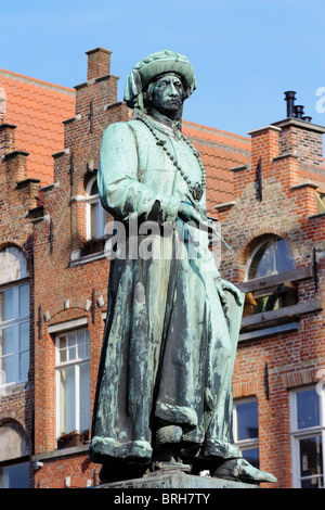 Statue von Jan Van Eyck, Brügge, Belgien Stockfoto