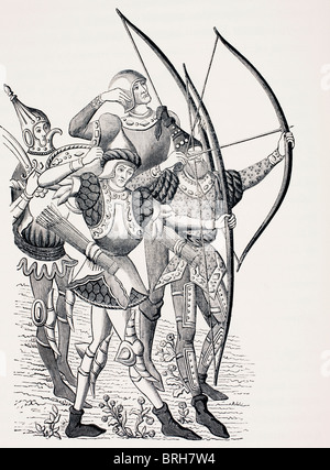 15. Jahrhundert lang Französisch Bogenschützen in Aktion Stockfoto
