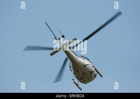 Ein Eurocopter AS350-B2 (Ecureuil/Eichhörnchen) während des Fluges von hinten gesehen. Stockfoto