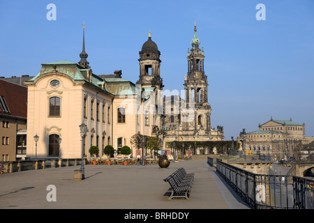 Brühl Terrasse im Morgen, Standehaus, Hofkirche und Semperoper, Dresden, Sachsen, Deutschland Stockfoto