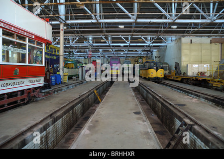 Blackpool Straßenbahn in Rigby rd depot Stockfoto