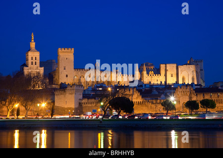 PALAIS DES PAPES UND BENEZET BRÜCKE, AVIGNON, FRANKREICH Stockfoto