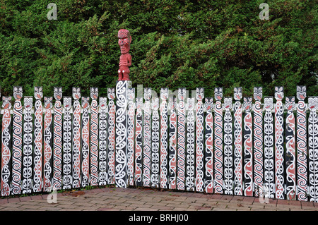 Maori Kunst, Government Gardens, Rotorua, Bay of Plenty, Nordinsel, Neuseeland Stockfoto