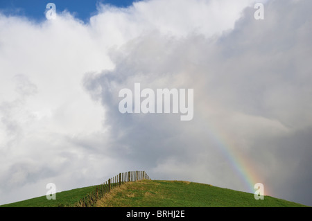 Regenbogen und Ackerland, Taranaki, Nordinsel, Neuseeland Stockfoto