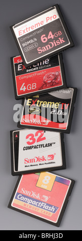 SanDisk CompactFlash-Speicherkarten Fortschritte 13 Jahre von 8MB bis 64GB - siehe Beschreibung Stockfoto