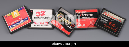 SanDisk CompactFlash-Speicherkarten Fortschritte 13 Jahre von 8MB bis 64GB - siehe Beschreibung Stockfoto