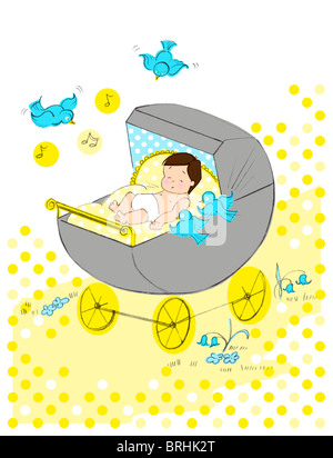 Abbildung des Babys im Kinderwagen liegend Stockfoto