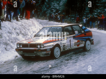 Lancia Delta Integrale 8V 1989 Monte Carlo Rallye-Fahrer Miki Biasion Stockfoto