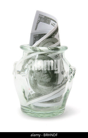 Dollarnoten in Glas Jar Stockfoto