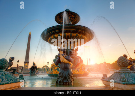 Place De La Concorde bei Sonnenuntergang Stockfoto