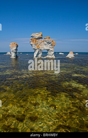 Erodierte Seastacks in Gamla Hamnøya in Fårö, Schweden Stockfoto