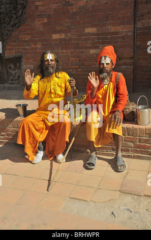 Hinduistische heilige Männer, Durbar Square, Patan. Stockfoto