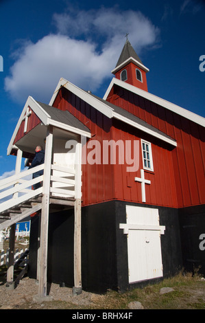 Grönland, Prinz Christian Sund (aka Prins Christian Sund). Kleinen abgelegenen Fischerdorf Siedlung von Augpilaqtoq. Stockfoto