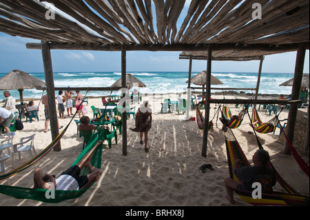 Mexiko, Cozumel. Freiheit im Paradies Beach Bar am Playa Box, Isla de Cozumel (Insel Cozumel). Stockfoto