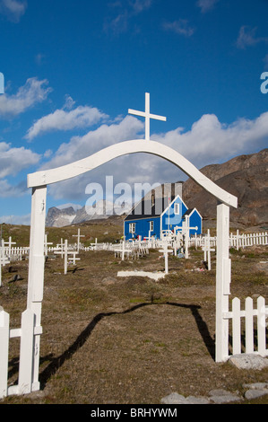 Grönland, Prinz Christian Sund (aka Prins Christian Sund). Kleinen abgelegenen Fischerdorf Siedlung von Augpilaqtoq. Stockfoto