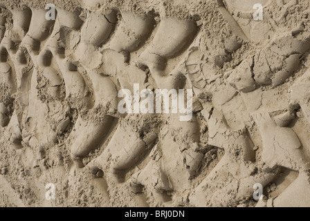 Muster im Sand hinterlassen Reifen am Strand in Weston-Super-Mare, Somerset England UK Stockfoto