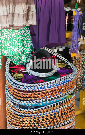 Mexiko, Cozumel. Souvenir Sombreros, San Miguel de Cozumel, Isla Cozumel, Cozumel Island. Stockfoto