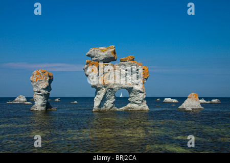 Erodierte Seastacks in Gamla Hamnøya in Fårö, Schweden Stockfoto