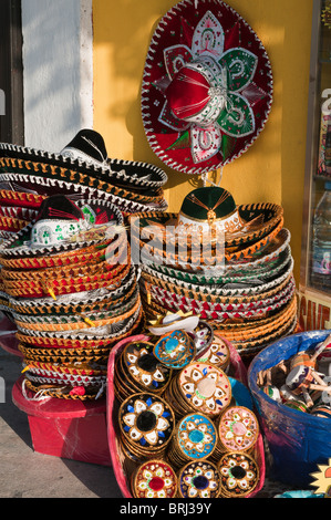 Mexiko, Cozumel. Souvenir Sombreros, San Miguel de Cozumel, Isla Cozumel, Cozumel Island. Stockfoto