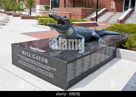 Bull Gator Statue auf Bull Gator Plaza vor dem Heavener Fußball Complex an University of Florida in Gainesville Stockfoto