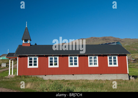 Grönland, Eriks Fjord (aka Eriksfjord), Brattahlid (aka Qassiarsuk). Modernen Dorfkirche. Stockfoto