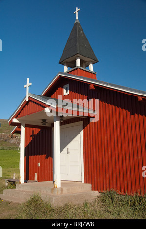 Grönland, Eriks Fjord (aka Eriksfjord), Brattahlid (aka Qassiarsuk). Modernen Dorfkirche. Stockfoto