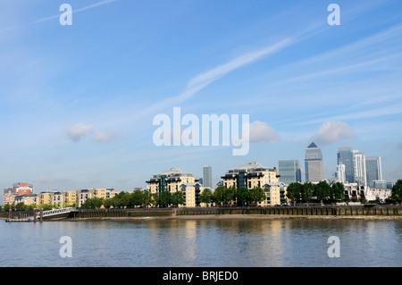 Die Themse und Canary Wharf gesehen von Greenwich, London, England, UK Stockfoto