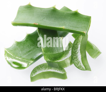 Stücke von Aloe Vera. Isoliert auf weißem Hintergrund. Stockfoto