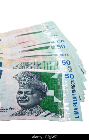 malaysische Ringgit, Währungen in Malaysia, Stückelung von RM50. Clipping-Pfad ist in Jpg. Stockfoto